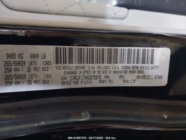 1C4RJFJTXHC672075 Jeep Grand Cherokee Summit 4x4