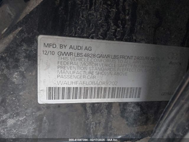 2011 AUDI A4 WAUHFAFL0BA089202 Photo 8