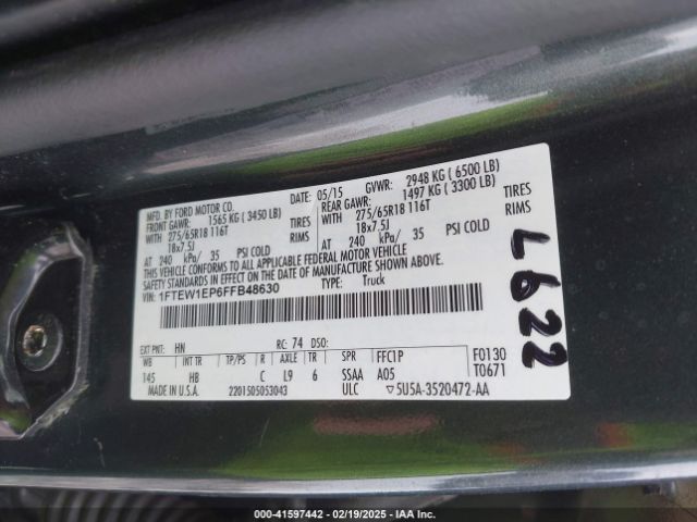 1FTEW1EP6FFB48630 Ford F-150 Lariat