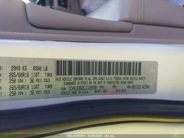 1C4RJEBG2LC122938 Jeep Grand Cherokee Limited 4x2
