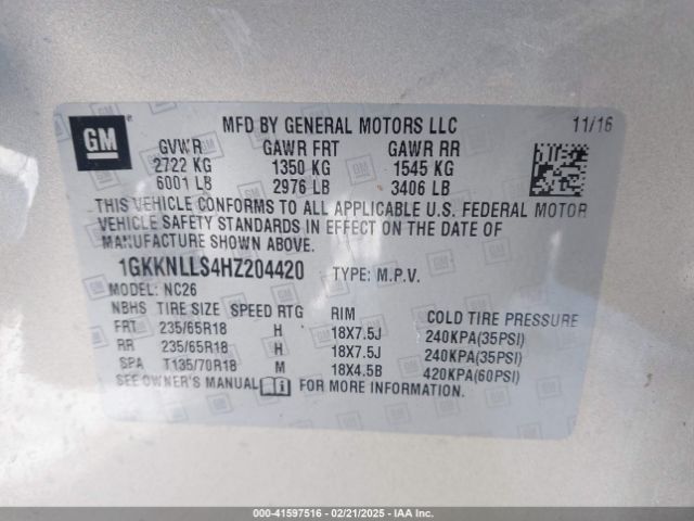 1GKKNLLS4HZ204420 GMC Acadia Sle-2
