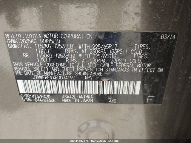 Toyota Rav4 Xle 2014 JTMWFREVXED034190 Image 9