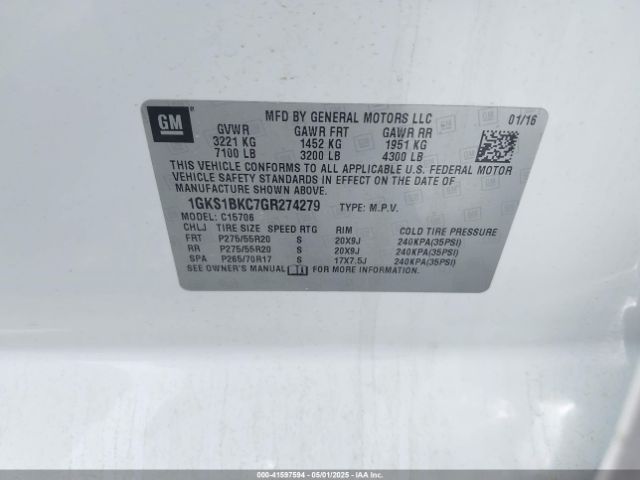 1GKS1BKC7GR274279 GMC YUKON SLT