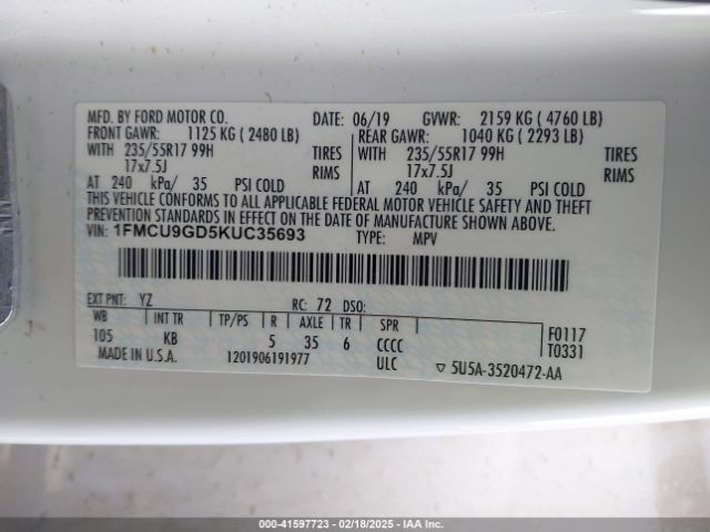 2019 FORD ESCAPE 1FMCU9GD5KUC35693 Photo 8