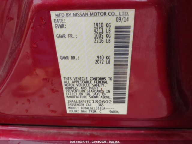 1N4AL3AP7FC180602 Nissan Altima 2.5/2.5 S/2.5 Sl/2.5 Sv