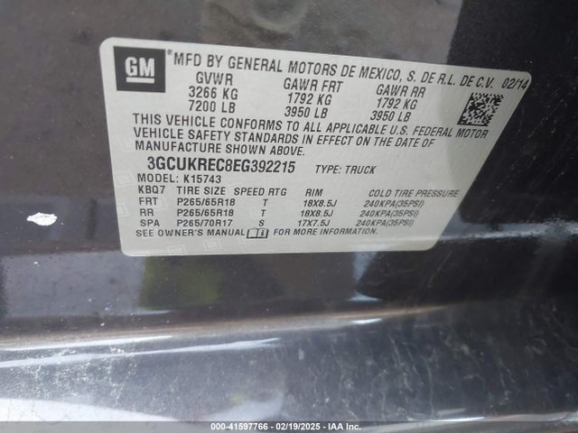 3GCUKREC8EG392215 Chevrolet Silverado 1500 2lt