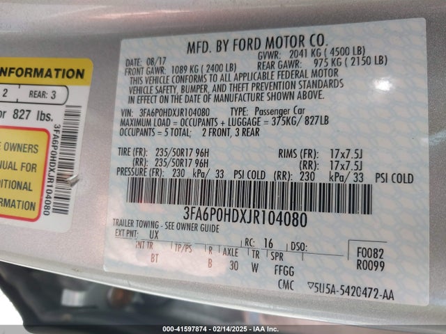 Ford FUSION SE 2018 3FA6P0HDXJR104080 Image 9