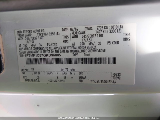 Ford F-150 Xl 2016 1FTMF1C87GKD96885 Image 9