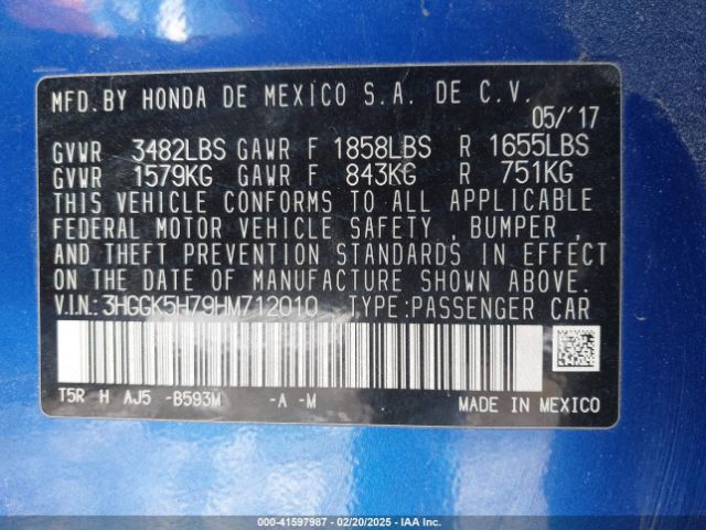 3HGGK5H79HM712010 Honda FIT EX