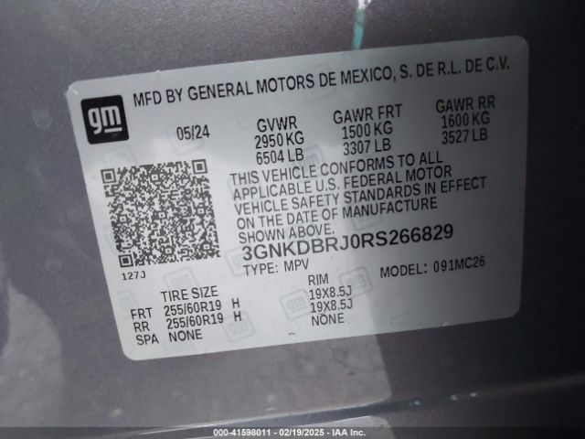3GNKDBRJ0RS266829 Chevrolet Blazer Ev Eawd 2lt