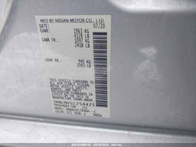 1N4BL4BV5LC254425 Nissan Altima S Fwd