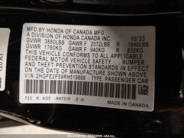2HGFE2F59RH519889 Honda Civic Sport