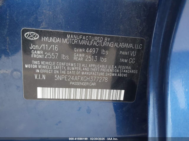 Hyundai SONATA SE 2016 5NPE24AFXGH377278 Image 9