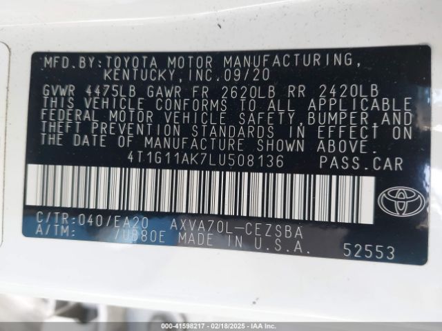 4T1G11AK7LU508136 Toyota CAMRY SE