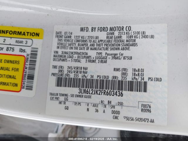 3LN6L2JK2FR603436 Lincoln MKZ