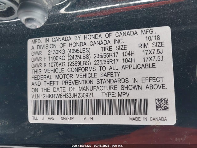 2HKRW6H33JH230921 Honda CR-V LX
