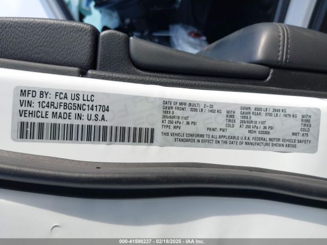 1C4RJFBG5NC141704 Jeep Grand Cherokee Wk Limited 4x4