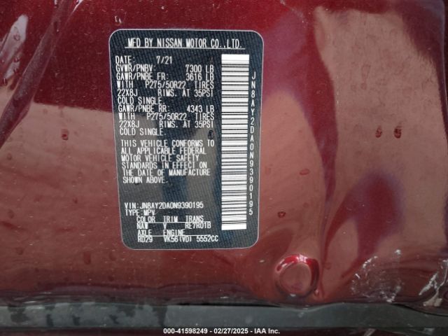 JN8AY2DA0N9390195 Nissan Armada Platinum
