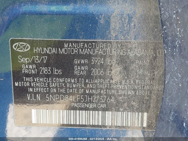 5NPD84LF5JH273764 Hyundai Elantra Limited