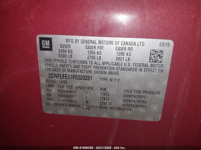 Chevrolet EQUINOX 1LT 2015 2GNFLFE31F6320281 Image 9