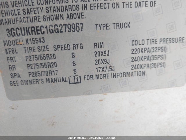 3GCUKREC1GG279967 Chevrolet Silverado 1500 1lt
