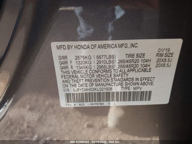 5J8YD4H03KL021608 Acura Mdx Tech   A-spec Pkgs