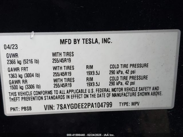 7SAYGDEE2PA104799 Tesla Model Y Awd/long Range Dual Motor All-wheel Drive