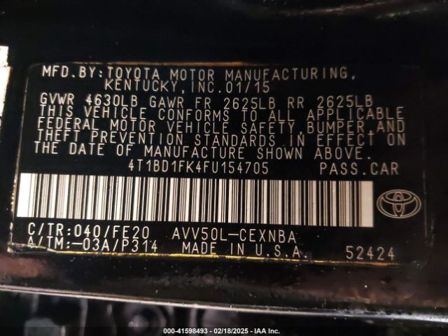 4T1BD1FK4FU154705 Toyota Camry Hybrid Le
