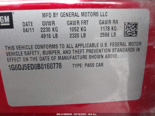 2011 CADILLAC CTS 1G6DJ5ED0B0160778 Photo 8