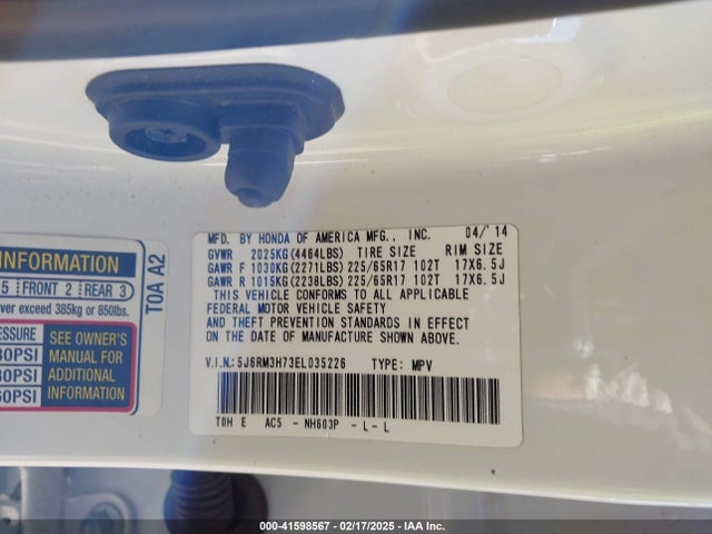 Honda Cr-v Ex-l 2014 5J6RM3H73EL035226 Image 9
