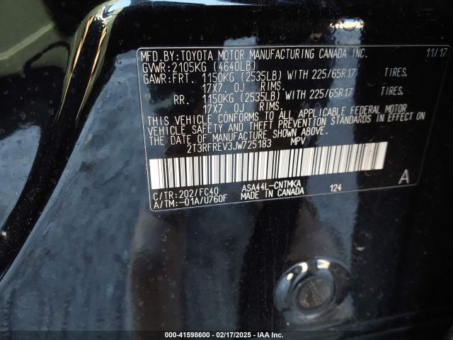 2T3RFREV3JW725183 Toyota Rav4 Adventure/xle