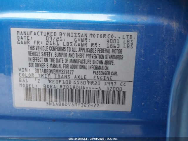 3N1AB8DV5MY327477 Nissan Sentra Sr Xtronic Cvt