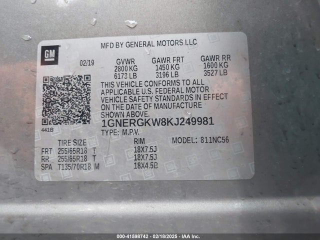 1GNERGKW8KJ249981 Chevrolet Traverse 1lt