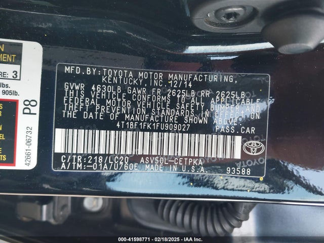 4T1BF1FK1FU909027 Toyota CAMRY XSE