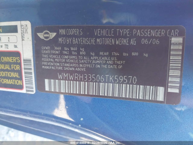 2006 MINI COOPER S WMWRH33506TK59570 Photo 8