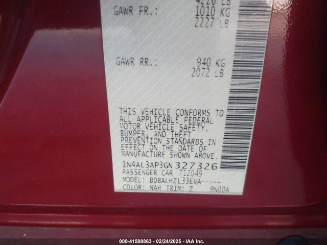 1N4AL3AP3GN327326 Nissan Altima 2.5 Sr