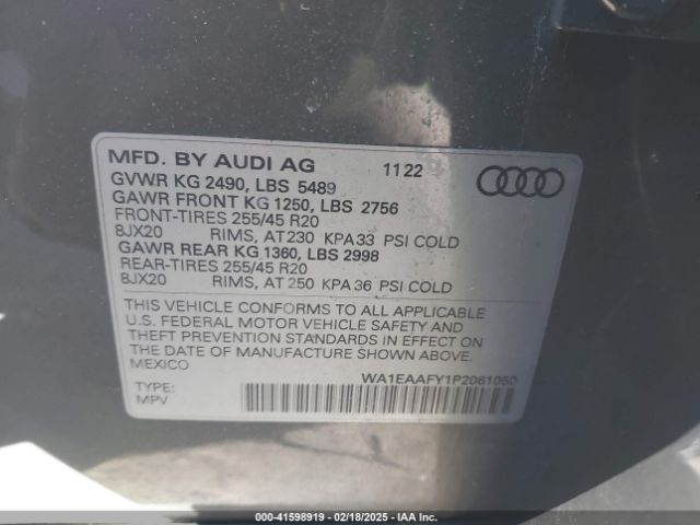 WA1EAAFY1P2061050 Audi Q5 Premium Plus 45 Tfsi S Line Quattro