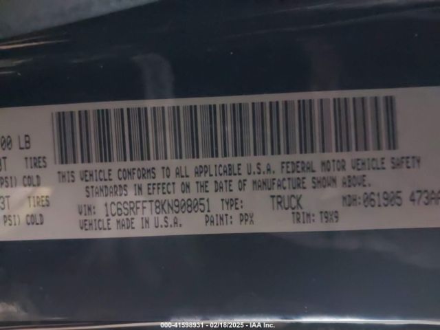 1C6SRFFT8KN908051 RAM 1500 Big Horn/lone Star  4x4 5'7 Box