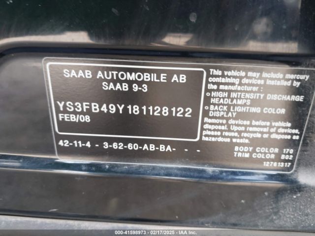 2008 SAAB 9-3 YS3FB49Y181128122 Photo 8