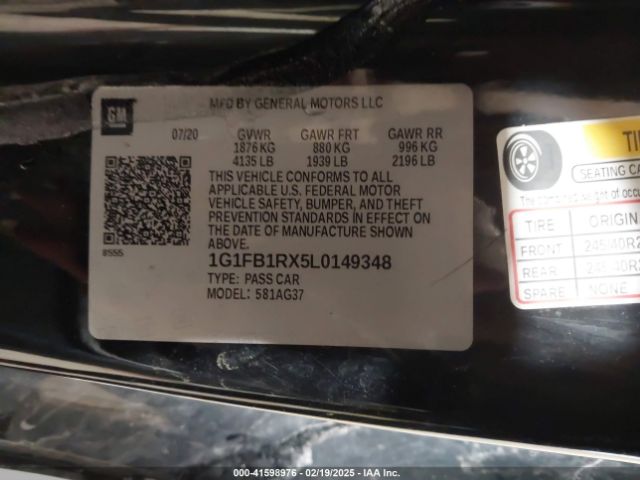 1G1FB1RX5L0149348 Chevrolet Camaro Rwd  1lt