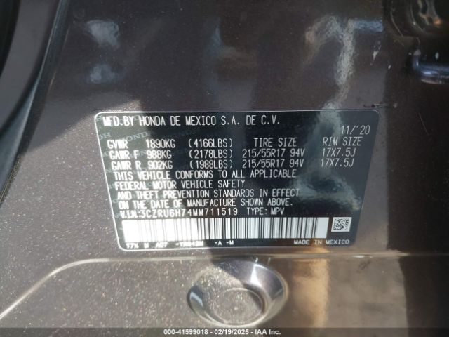 3CZRU6H74MM711519 Honda Hr-v Awd Ex-l
