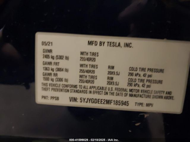 2021 TESLA MODEL Y 5YJYGDEE2MF185945 Photo 8