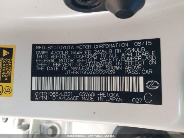JTHBK1GGXG2222439 Lexus ES 350