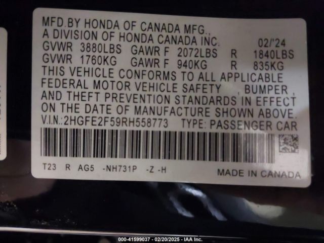 2HGFE2F59RH558773 Honda Civic Sport