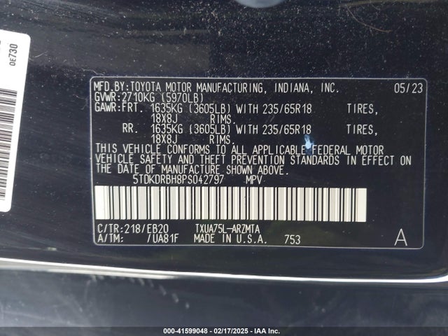 Toyota Highlander Xle 2023 5TDKDRBH8PS042797 Image 9