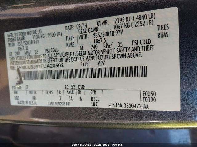 1FMCU9J91FUA20502 Ford Escape