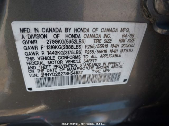 2008 ACURA MDX 2HNYD28278H541122 Photo 8