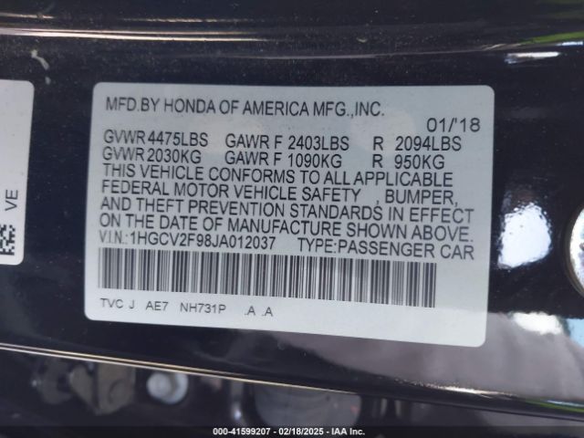 1HGCV2F98JA012037 Honda Accord Touring 2.0t