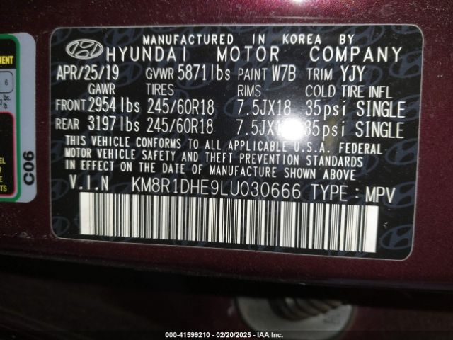 KM8R1DHE9LU030666 Hyundai Palisade Se