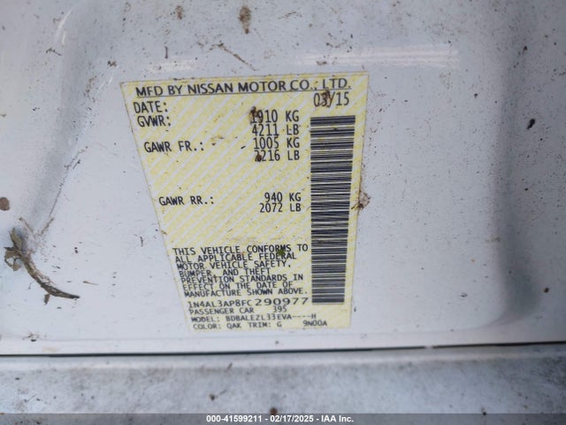 Nissan Altima 2.5 S 2015 1N4AL3AP8FC290977 Image 9